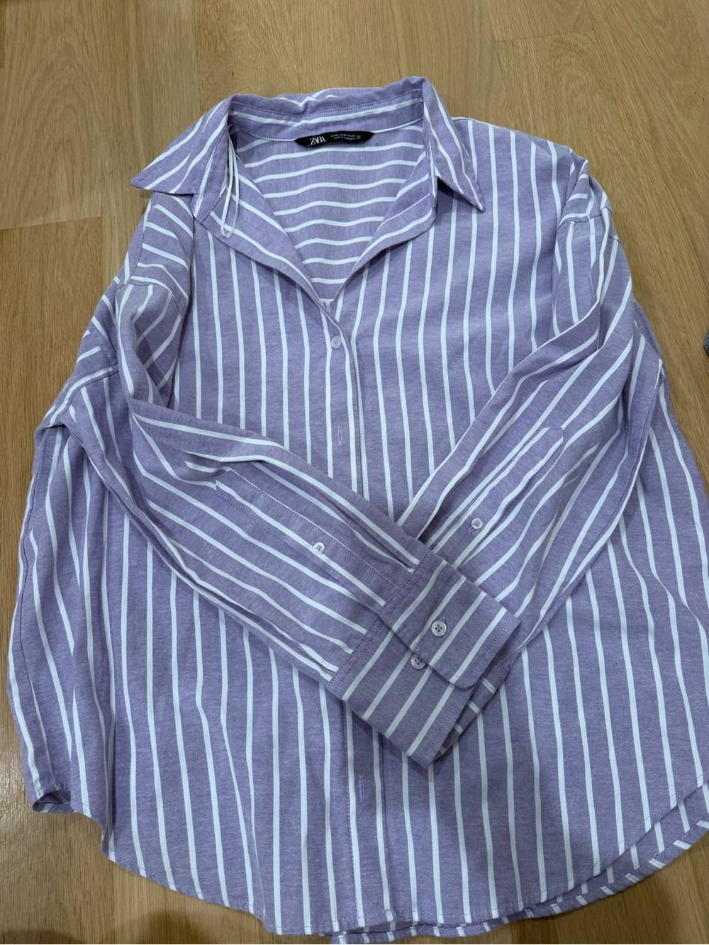 Zara Lavender and White Striped Button-Down Shirt